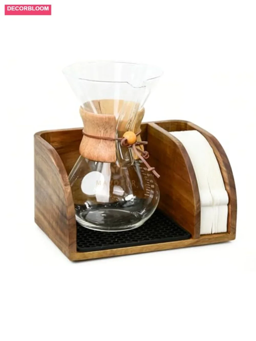 Acacia Wood Coffee Caddy Station Organizer for Chemex Pour Over Maker
